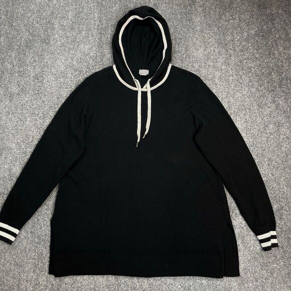 Chicos Zenergy Luxe Cashmere Blend Hooded Sweater Sz 2 Womens Large Black White - Picture 1 of 12